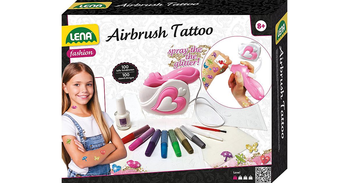 Airbrush Tattoo Studio inkl. 100 Schablonen & 7 Glitzer-Farben von LENA