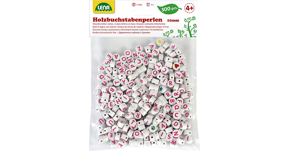 Holz-Buchstabenperlen, weiß/rosa, 300 Stück von LENA