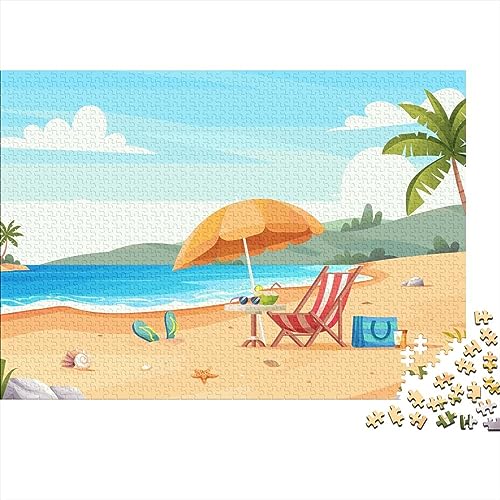 Beach Day Jigsaw Brain Teaser Puzzle Für Erwachsene Jigsaw Stressabbau Als Weihnachtsgeburtstagsgeschenke Familie Herausfordernde Spiele Lernspielzeug 1000pcs (75x50cm) von LENTLY