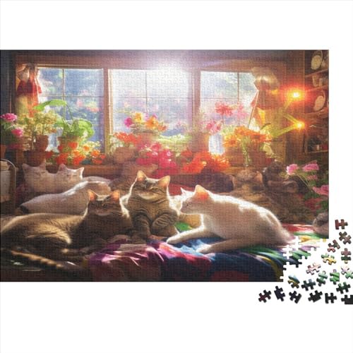 Cats Erwachsene Puzzle Für Erwachsene Und Kinder 1000 Teile Messy Geschicklichkeitsspiel Für Die Ganze Familie Impossible Puzzle DIY Kit Home Dekoration Puzzle 1000pcs (75x50cm) von LENTLY