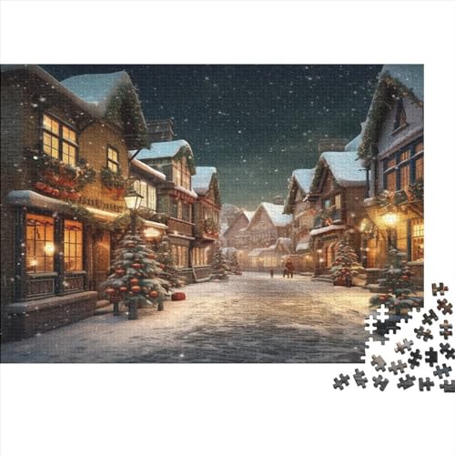Christmas Streets Puzzle Für Erwachsene 1000 Teile Snow Geschicklichkeitsspiel Für Die Ganze Familie Impossible Puzzle Holzspielzeug Moderne Wohnkultur 1000pcs (75x50cm) von LENTLY