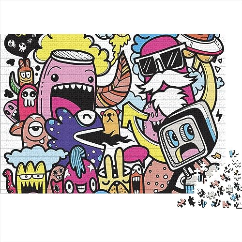 Graffiti-Illustration Jigsaw Puzzles Für Erwachsene Stressabbau Familie Herausfordernde Spiele Home Wall Decor Als Weihnachten Geburtstag Geschenke Learning EduKatzeional Toys 1000pcs (75x50cm) von LENTLY