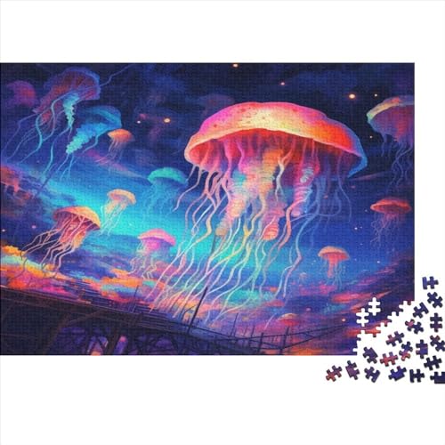 Jellyfish Hölzernes Jigsaw Puzzles Für Erwachsene Kinder 1000 Teile Cute Herausforderung Spielzeug Tolles Geschenk Einzigartige Heimdekoration 1000pcs (75x50cm) von LENTLY