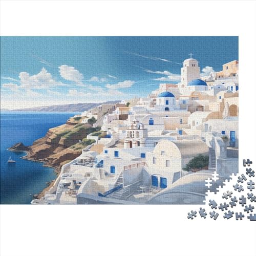 Santorini Erwachsene Puzzle Für Erwachsene 500 Teile Sea Geschicklichkeitsspiel Für Die Ganze Familie Impossible Puzzle Holzspielzeug Home Dekoration Puzzle 500pcs (52x38cm) von LENTLY