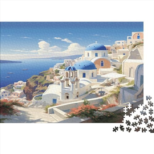 Santorini Erwachsenenpuzzle Für Erwachsene 1000 Teile Sea Geschicklichkeitsspiel Für Die Ganze Familie Impossible Puzzle DIY Kit Moderne Wohnkultur 1000pcs (75x50cm) von LENTLY