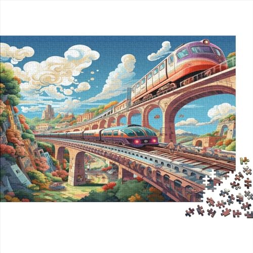 Trains Hölzernes Jigsaw Puzzles Für Erwachsene Kinder 1000 Teile Train Herausforderung Spielzeug Geschenke Einzigartige Heimdekoration 1000pcs (75x50cm) von LENTLY