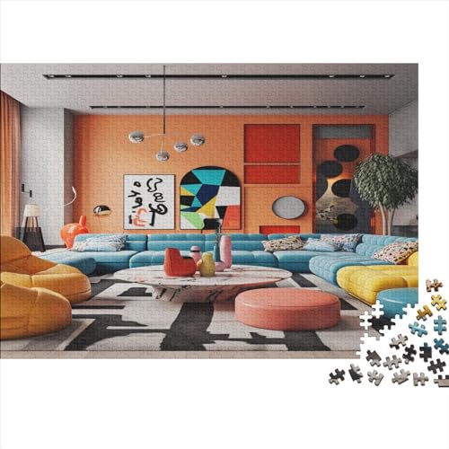 Unique Living Room Hölzernes Jigsaw Puzzles Für Erwachsene 1000 Teile Sofas Lernspiel Tolles Geschenk Einzigartige Heimdekoration 1000pcs (75x50cm) von LENTLY
