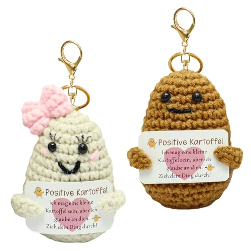 LEOEASIY 2 Stück Lustige Positive Kartoffel mit Schlüsselanhänger Lustig, Positive Potato Mini Kartoffelspielzeug, Pocket Hug Mini-Plüsch, Kreative Strickwolle Kartoffel Puppe Geschenke für Paare von LEOEASIY