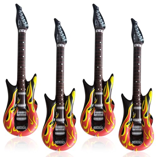 LEOEASIY 4 Stück Aufblasbare Gitarre Aufblasbare Flammen Gitarre Gitarre Aufblasbar Thema Party Aufblasbare Gitarre Requisiten Aufblasbare Rockinstrumente für Karneval Rock Party (90cm) von LEOEASIY
