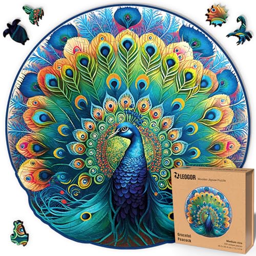 Holzpuzzle Erwachsene 200 Teile – Pfau Puzzle aus Holz, 30,5 x 30,4 cm – Magisches Spiel für Puzzle-Liebhaber von LEOGOR Holzpuzzle Erwachsene 200 Teile – Pfau Puzzle aus Holz, 30,5 x 30,4 cm – Magisches Spiel für Puzzle-Liebhaber von LEOGOR von LEOGOR