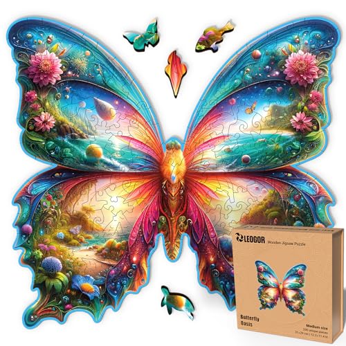LEOGOR Butterfly Oasis – Holzpuzzle Erwachsene Schmetterling, 200 Teile – 31 × 29 cm – 5 mm Dickes Holz, handgeformte Teile, Tierförmiges Mosaikdesign – Magisches Holz Puzzle für Puzzle-Liebhaber LEOGOR Butterfly Oasis – Holzpuzzle Erwachsene Schmetterling, 200 Teile – 31 × 29 cm – 5 mm Dickes Holz, handgeformte Teile, Tierförmiges Mosaikdesign – Magisches Holz Puzzle für Puzzle-Liebhaber von LEOGOR
