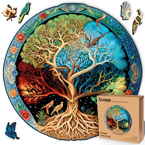 LEOGOR Eternal Tree of Life – Holzpuzzle Erwachsene Baum des Lebens, 500 Teile – 45,3 × 45,7 cm – 5 mm dickes Holz, handgeformte Teile, rundes Mosaikdesign – Magisches Holz Puzzle für Puzzle-Liebhaber LEOGOR Eternal Tree of Life – Holzpuzzle Erwachsene Baum des Lebens, 500 Teile – 45,3 × 45,7 cm – 5 mm dickes Holz, handgeformte Teile, rundes Mosaikdesign – Magisches Holz Puzzle für Puzzle-Liebhaber von LEOGOR
