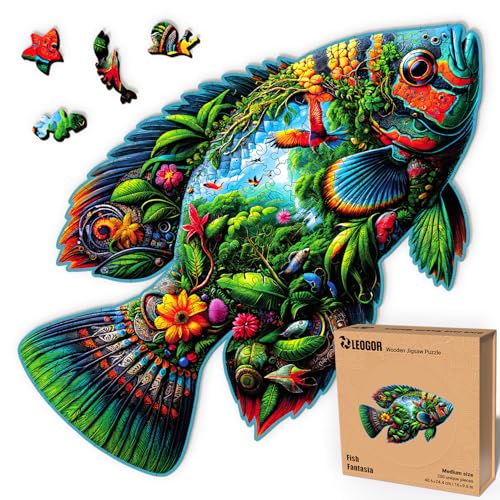 LEOGOR Fish Fantasia – Holzpuzzle Erwachsene Fisch, 200 Teile – 40,6 × 24,4 cm – 5 mm Dickes Holz, handgeformte Teile, Tierförmiges Mosaikdesign – Magisches Holz Puzzle für Puzzle-Liebhaber LEOGOR Fish Fantasia – Holzpuzzle Erwachsene Fisch, 200 Teile – 40,6 × 24,4 cm – 5 mm Dickes Holz, handgeformte Teile, Tierförmiges Mosaikdesign – Magisches Holz Puzzle für Puzzle-Liebhaber von LEOGOR