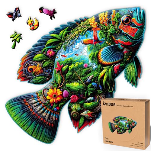 LEOGOR Fish Fantasia – Holzpuzzle Erwachsene Fisch, 500 Teile – 63 × 38 cm – 5 mm Dickes Holz, handgeformte Teile, Tierförmiges Mosaikdesign – Magisches Holz Puzzle für Puzzle-Liebhaber LEOGOR Fish Fantasia – Holzpuzzle Erwachsene Fisch, 500 Teile – 63 × 38 cm – 5 mm Dickes Holz, handgeformte Teile, Tierförmiges Mosaikdesign – Magisches Holz Puzzle für Puzzle-Liebhaber von LEOGOR