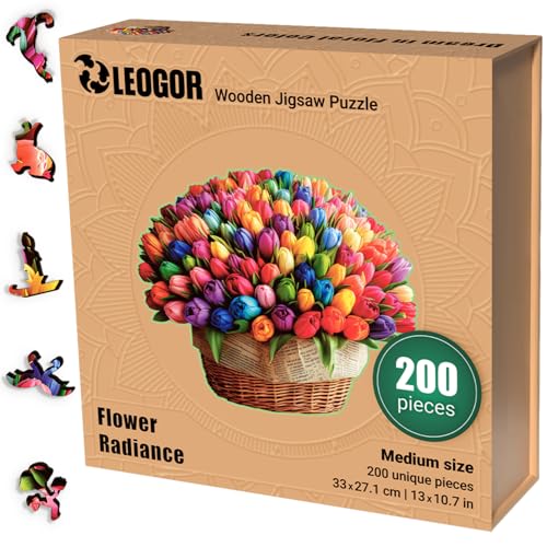 LEOGOR Flower Radiance – Holzpuzzle Erwachsene – Blumenpuzzle mit Tulpen, 200 Teile – 33 × 27,1 cm – 5 mm Dickes Holz, handgeformte Teile, Magisches Holz Puzzle für Puzzle-Liebhaber LEOGOR Flower Radiance – Holzpuzzle Erwachsene – Blumenpuzzle mit Tulpen, 200 Teile – 33 × 27,1 cm – 5 mm Dickes Holz, handgeformte Teile, Magisches Holz Puzzle für Puzzle-Liebhaber von LEOGOR