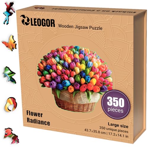 LEOGOR Flower Radiance – Holzpuzzle Erwachsene – Blumenpuzzle mit Tulpen, 350 Teile – 43,7 × 35,8 cm – 5 mm Dickes Holz, handgeformte Teile, Magisches Holz Puzzle für Puzzle-Liebhaber LEOGOR Flower Radiance – Holzpuzzle Erwachsene – Blumenpuzzle mit Tulpen, 350 Teile – 43,7 × 35,8 cm – 5 mm Dickes Holz, handgeformte Teile, Magisches Holz Puzzle für Puzzle-Liebhaber von LEOGOR