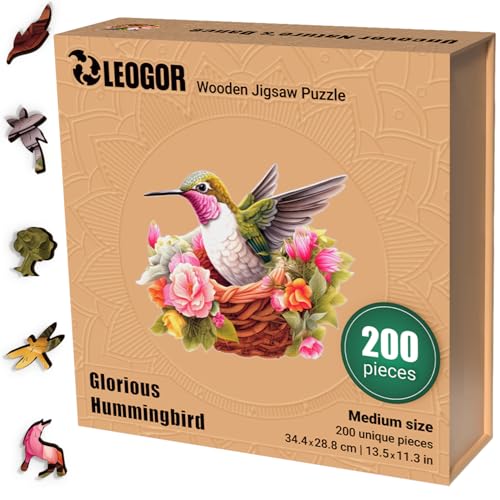 LEOGOR Glorious Hummingbird – Holzpuzzle Erwachsene Kolibri, 200 Teile – 34,4 × 28,8 cm – 5 mm Dickes Holz, handgeformte Teile, Tierförmiges Mosaikdesign – Magisches Holz Puzzle für Puzzle-Liebhaber LEOGOR Glorious Hummingbird – Holzpuzzle Erwachsene Kolibri, 200 Teile – 34,4 × 28,8 cm – 5 mm Dickes Holz, handgeformte Teile, Tierförmiges Mosaikdesign – Magisches Holz Puzzle für Puzzle-Liebhaber von LEOGOR