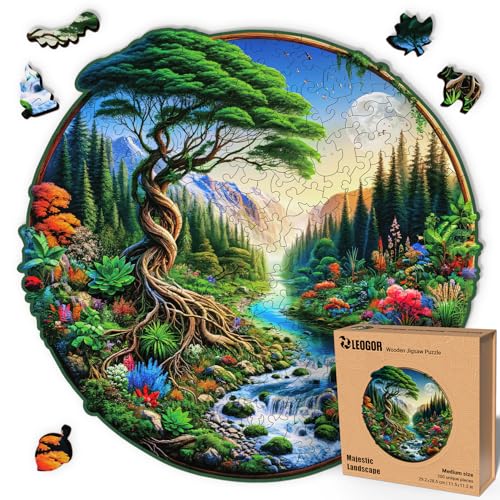 LEOGOR Majestic Landscape – Holzpuzzle Erwachsene Naturlandschaft, 200 Teile – 29,2 × 28,5 cm – 5 mm Dickes Holz, handgeformte Teile, rundes Mosaikdesign – Magisches Holz Puzzle für Puzzle-Liebhaber LEOGOR Majestic Landscape – Holzpuzzle Erwachsene Naturlandschaft, 200 Teile – 29,2 × 28,5 cm – 5 mm Dickes Holz, handgeformte Teile, rundes Mosaikdesign – Magisches Holz Puzzle für Puzzle-Liebhaber von LEOGOR