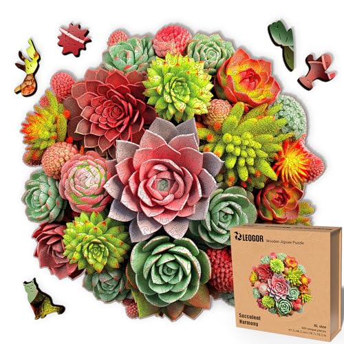 LEOGOR Succulent Harmony – Holzpuzzle Erwachsene – Blumenpuzzle mit Sukkulenten, 500 Teile – 47,5 × 46,2 cm – 5 mm Dickes Holz, handgeformte Teile, Magisches Holz Puzzle für Puzzle-Liebhaber LEOGOR Succulent Harmony – Holzpuzzle Erwachsene – Blumenpuzzle mit Sukkulenten, 500 Teile – 47,5 × 46,2 cm – 5 mm Dickes Holz, handgeformte Teile, Magisches Holz Puzzle für Puzzle-Liebhaber von LEOGOR