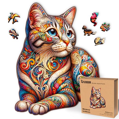 LEOGOR Whiskered Cat Mosaic – Holzpuzzle Erwachsene Katze, 200 Teile – 27,1 × 35,1 cm – 5 mm Dickes Holz, handgeformte Teile, Tierförmiges Mosaikdesign – Magisches Holz Puzzle für Puzzle-Liebhaber LEOGOR Whiskered Cat Mosaic – Holzpuzzle Erwachsene Katze, 200 Teile – 27,1 × 35,1 cm – 5 mm Dickes Holz, handgeformte Teile, Tierförmiges Mosaikdesign – Magisches Holz Puzzle für Puzzle-Liebhaber von LEOGOR