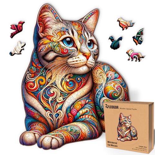 LEOGOR Whiskered Cat Mosaic – Holzpuzzle Erwachsene Katze, 350 Teile – 35,4 × 46 cm – 5 mm Dickes Holz, handgeformte Teile, Tierförmiges Mosaikdesign – Magisches Holz Puzzle für Puzzle-Liebhaber LEOGOR Whiskered Cat Mosaic – Holzpuzzle Erwachsene Katze, 350 Teile – 35,4 × 46 cm – 5 mm Dickes Holz, handgeformte Teile, Tierförmiges Mosaikdesign – Magisches Holz Puzzle für Puzzle-Liebhaber von LEOGOR