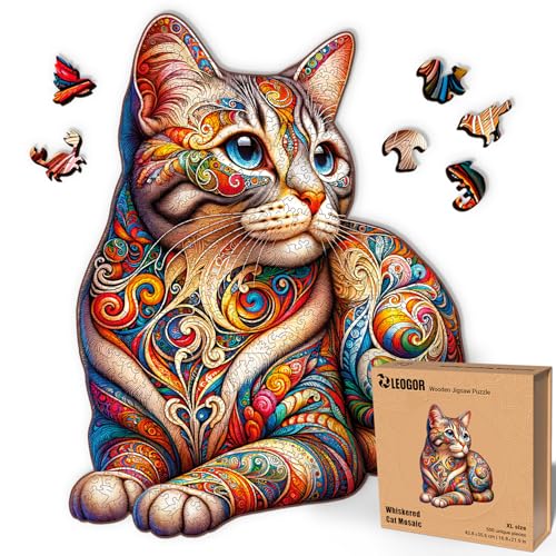 LEOGOR Whiskered Cat Mosaic – Holzpuzzle Erwachsene Katze, 500 Teile – 42,8 × 55,6 cm – 5 mm Dickes Holz, handgeformte Teile, Tierförmiges Mosaikdesign – Magisches Holz Puzzle für Puzzle-Liebhaber LEOGOR Whiskered Cat Mosaic – Holzpuzzle Erwachsene Katze, 500 Teile – 42,8 × 55,6 cm – 5 mm Dickes Holz, handgeformte Teile, Tierförmiges Mosaikdesign – Magisches Holz Puzzle für Puzzle-Liebhaber von LEOGOR
