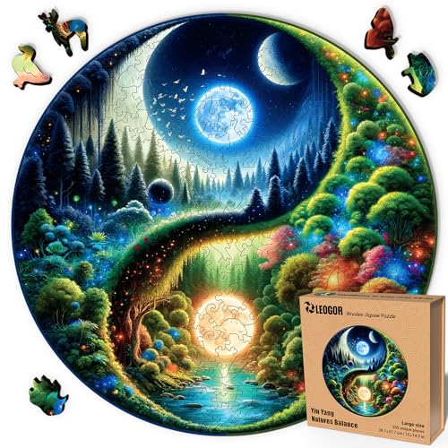 LEOGOR Yin Yang Natures Balance – Holzpuzzle Erwachsene Yin Yang, 350 Teile – 38,1 × 37,7 cm – 5 mm Dickes Holz, handgeformte Teile, rundes Mosaikdesign – Magisches Holz Puzzle für Puzzle-Liebhaber LEOGOR Yin Yang Natures Balance – Holzpuzzle Erwachsene Yin Yang, 350 Teile – 38,1 × 37,7 cm – 5 mm Dickes Holz, handgeformte Teile, rundes Mosaikdesign – Magisches Holz Puzzle für Puzzle-Liebhaber von LEOGOR