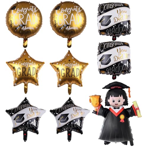 Graduation Deko 2025 Ballons,Abschluss Luftballons Congrats 1 Doctor Aluminium Folienballon, 2 runde 2 quadratische 4 goldene und schwarze Sterne Graduation Deko 2025 Ballons,Abschluss Luftballons Congrats 1 Doctor Aluminium Folienballon, 2 runde 2 quadratische 4 goldene und schwarze Sterne von LEOINAER