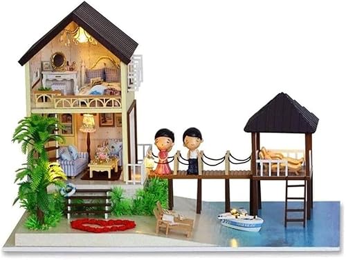 LEONYS DIY-Haus-Miniatur-Set, Mini-Haus-Spielzeug aus Holz mit Möbelleuchten von LEONYS