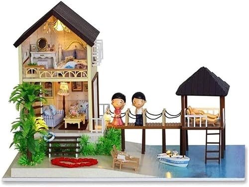 LEONYS DIY-Haus-Miniatur-Set, Mini-Haus-Spielzeug aus Holz mit Möbelleuchten von LEONYS