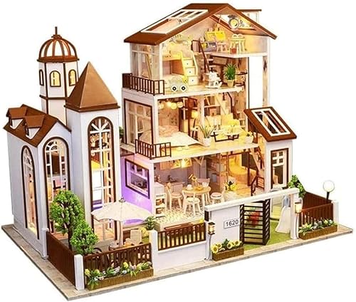LEONYS DIY-Miniatur-Puppenhaus-Bausatz mit Möbeln, Modellhaus-Bausatz, Mini-Haus-Set aus Holz von LEONYS