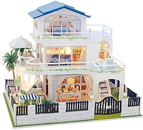 LEONYS DIY Puppenhaus Miniatur-Möbel-Set aus Holz, Mini-Grünhaus mit LED, Beste Geburtstagsgeschenke von LEONYS