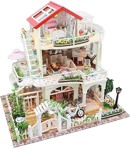 LEONYS Puppenhaus Große Villa Handmontiertes Gebäudemodell Puppenhausmöbel Mädchen Kinder Puzzles Miniaturpuppenhaus Kleine Mädchen von LEONYS