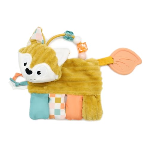 LES DÉGLINGOS, Aktivitätsrassel Cyranos der Fuchs, Baby Krabbelspielzeug mit Beißring, Senf, 17 cm von LES DÉGLINGOS