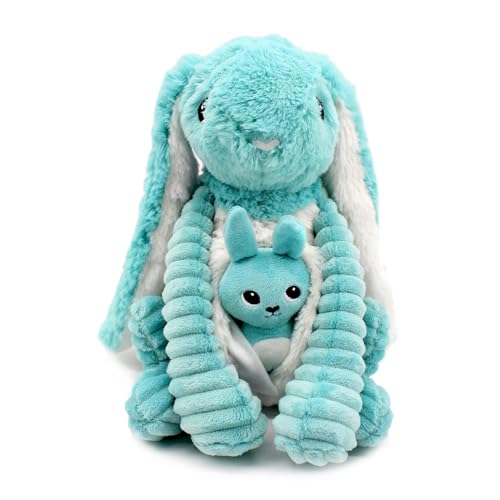 LES DÉGLINGOS Les PTIPOTOS by Plüschtier Maman Bebe – sehr weich – Geschenk zur Geburt – Toudou Hase, Mama & Baby, Aquablau – 24 cm von LES DÉGLINGOS