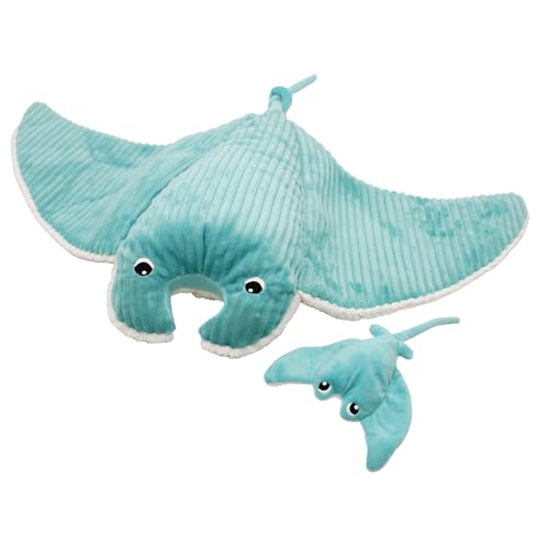 LES DÉGLINGOS PTIPOTOS by MENTALOU La Rochen Manta Mama/Baby – ultraweiches Plüschtier – Geschenk zur Geburt Geburtstag Weihnachten – 72 cm – Aqua von LES DÉGLINGOS