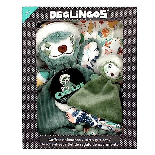 Les Deglingos Geschenkset Baby & Beißring Chillos Le Paresse – Grün – ultraweicher Stoff – Geschenkidee – ab Geburt von LES DÉGLINGOS