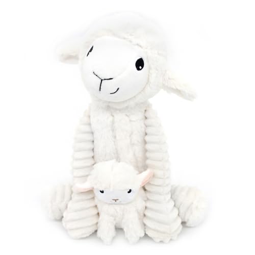Les Déglingos Les PTIPOTOS by Plüschtier für Maman Bebe – sehr weich – Geschenk zur Geburt – OLOU Schaf Mama & Baby, Weiß, 24 cm von LES DÉGLINGOS