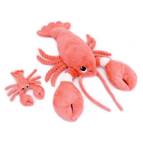 Les Déglingos Les Ptipotos by Plüschtier für Maman Bebe, sehr weich, Geschenk zur Geburt, ILOVEYOU Hummer, Mama & Baby, Koralle, 48 cm von LES DÉGLINGOS