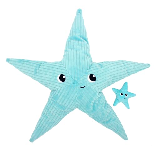 LES DÉGLINGOS Les Ptipotos by Plüschtier für Maman Bebe – sehr weich – Geschenk zur Geburt – Wahou Riesen-Seestern Mama & Baby – 62 cm – Aquablau von LES DÉGLINGOS