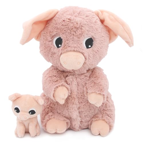 Les Déglingos Les Ptipotos by Plüschtier für Maman Bebe – sehr weich – Geschenk zur Geburt – Barbekiou Schwein Mama & Baby, Rosa, 25 cm von LES DÉGLINGOS
