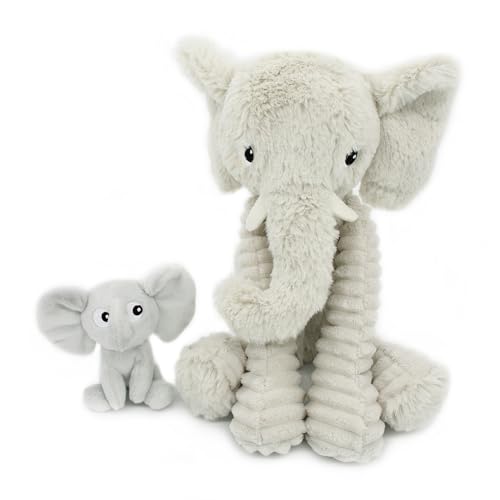 Les Déglingos Les Ptipotos by Plüschtier für Maman Bebe – sehr weich – Geschenk zur Geburt Geburtstag Weihnachten – DIMOITOU DER Elephant Mama & Baby – 24 cm – Hellgrau von LES DÉGLINGOS