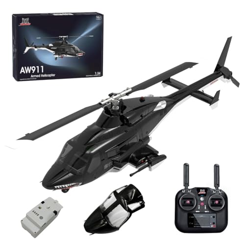 LESDIYMOC AW-911 RC Hubschrauber mit Nasen-Zubehör, 2.4G 9CH Flybarless 6G/3D Stunt 1/34 RC Helikopter ohne Querruder, Modus 1/Modus 2 Umschaltbar Flugzeug, Geschenk -RTF LESDIYMOC AW-911 RC Hubschrauber mit Nasen-Zubehör, 2.4G 9CH Flybarless 6G/3D Stunt 1/34 RC Helikopter ohne Querruder, Modus 1/Modus 2 Umschaltbar Flugzeug, Geschenk -RTF von LESDIYMOC