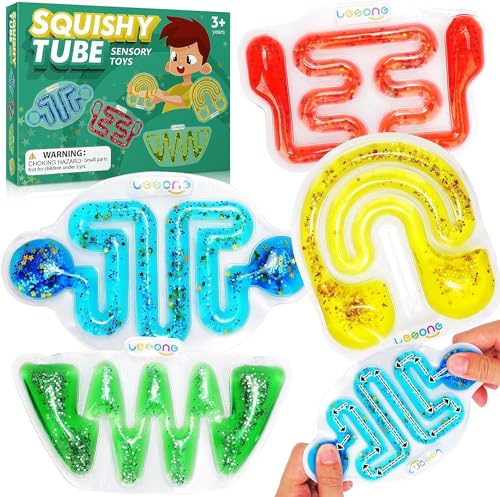 LESONG Squishy sensorisches Spielzeug für Kinder, 4 Stück Squishy Sensory Tubes Fidget Spielzeug Mehrfarbig, Squishy Sensory Toy Fidget Stress Anxiety Relief Spielzeug für ADHD Autismus von LESONG