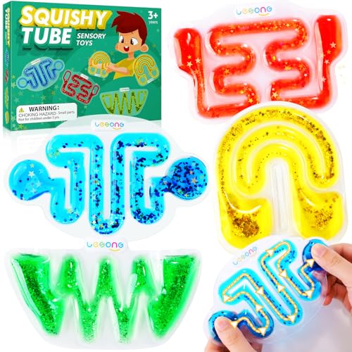 Squishy Sensory Fidget Toys for Kids - Sensory Toys for Autistic Children Special Needs, Stress Anxiety Relief Toys for Calm Down, Squeeze Sensory Tube Filled with Colorful GOO, Glitter 4Pack Squishy Sensory Fidget Toys for Kids - Sensory Toys for Autistic Children Special Needs, Stress Anxiety Relief Toys for Calm Down, Squeeze Sensory Tube Filled with Colorful GOO, Glitter 4Pack von LESONG