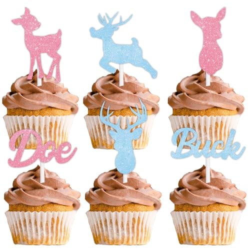 18 Stück Glitzer-Cupcake-Topper mit Reh- oder Bock-Geschlecht enthüllen, Themen-Dekoration, Zubehör, Jungen, Mädchen, Happy Birthday Party-Dekorationen 18 Stück Glitzer-Cupcake-Topper mit Reh- oder Bock-Geschlecht enthüllen, Themen-Dekoration, Zubehör, Jungen, Mädchen, Happy Birthday Party-Dekorationen von LETLIMIT