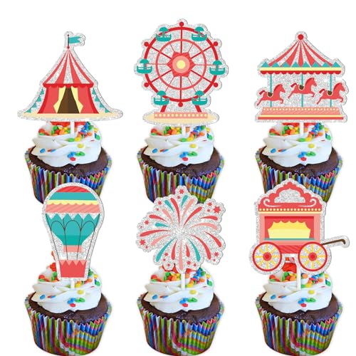 18 Stück rote Glitzer-Feuerwerk-Dessert-Cupcake-Topper Clown Heißluftballon Zirkuszelt Karneval Thema Dekoration Zubehör Baby Mädchen Junge Happy Birthday Party Dekorationen 18 Stück rote Glitzer-Feuerwerk-Dessert-Cupcake-Topper Clown Heißluftballon Zirkuszelt Karneval Thema Dekoration Zubehör Baby Mädchen Junge Happy Birthday Party Dekorationen von LETLIMIT