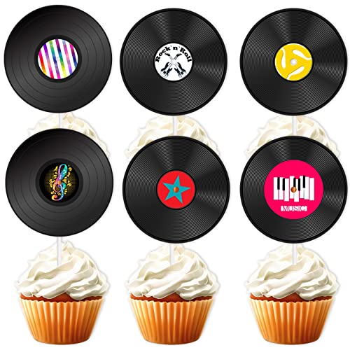 Dessert-Cupcake-Topper, Retro-Design, 50er-Jahre, 60er-Jahre, CD-Thema, Dekoration, Happy Birthday, Rockrolle, Musik, Party-Dekorationen, 18 Stück Dessert-Cupcake-Topper, Retro-Design, 50er-Jahre, 60er-Jahre, CD-Thema, Dekoration, Happy Birthday, Rockrolle, Musik, Party-Dekorationen, 18 Stück von LETLIMIT