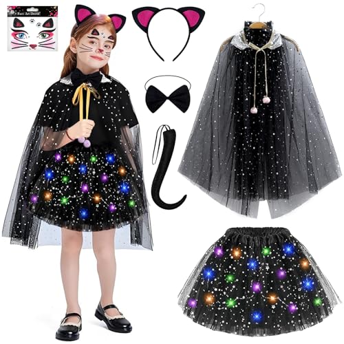 LETSHOLD Katzenkostüm Kinder Halloween, Katzenkostüm für Kinder Mädchen, Tier Verkleiden Set für Halloween Karneval Cosplay Party (A) von LETSHOLD