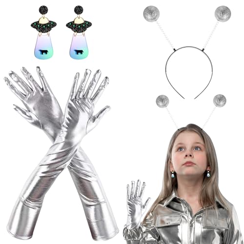 LETTERASHQP 3 Stück Alien Kostüm Set, Alien Gläser Stirnband, Alien Haarreif Silber und Acryl UFO Ohrringe Geeignet Als Foto-Requisiten Und Atmosphären-Requisiten für Erwachsene und Kinder von LETTERASHQP